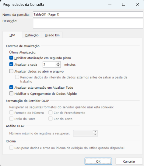 atualização automática da conexão