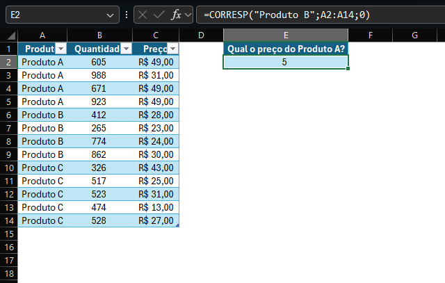aplicação da fórmula corresp