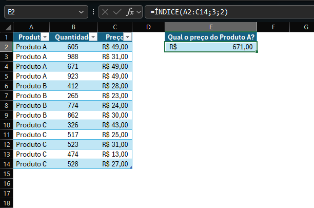aplicação da fórmula índice