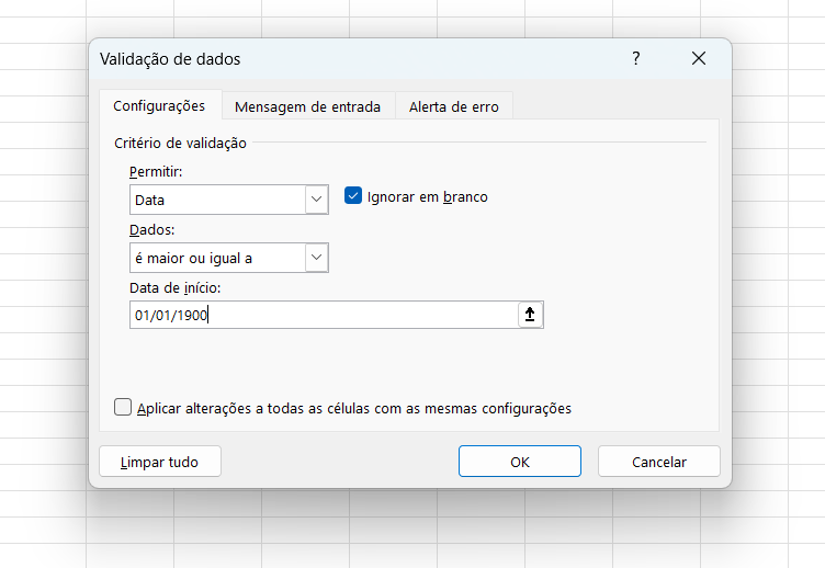validação de dados no excel